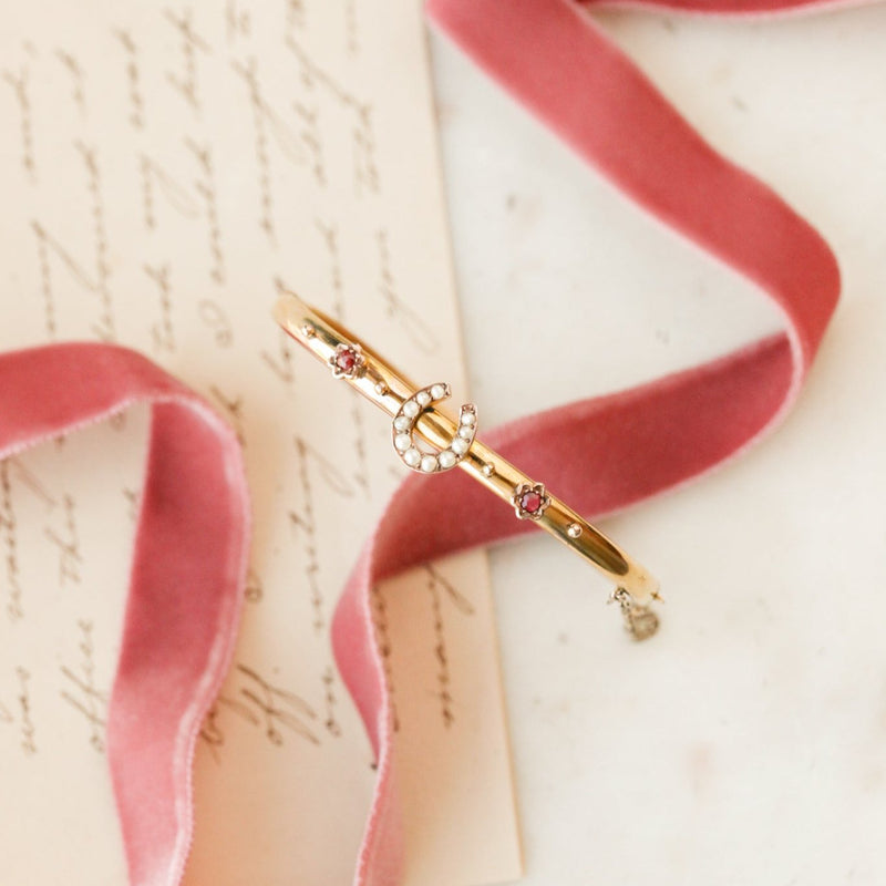 Evelyne Ruby + Pearl Horseshoe Bracelet