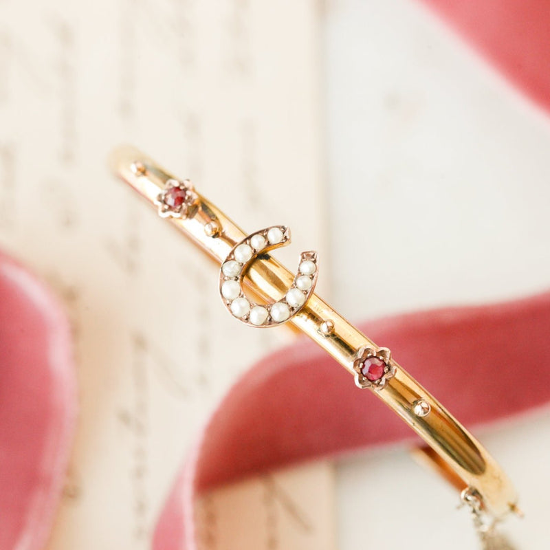 Evelyne Ruby + Pearl Horseshoe Bracelet