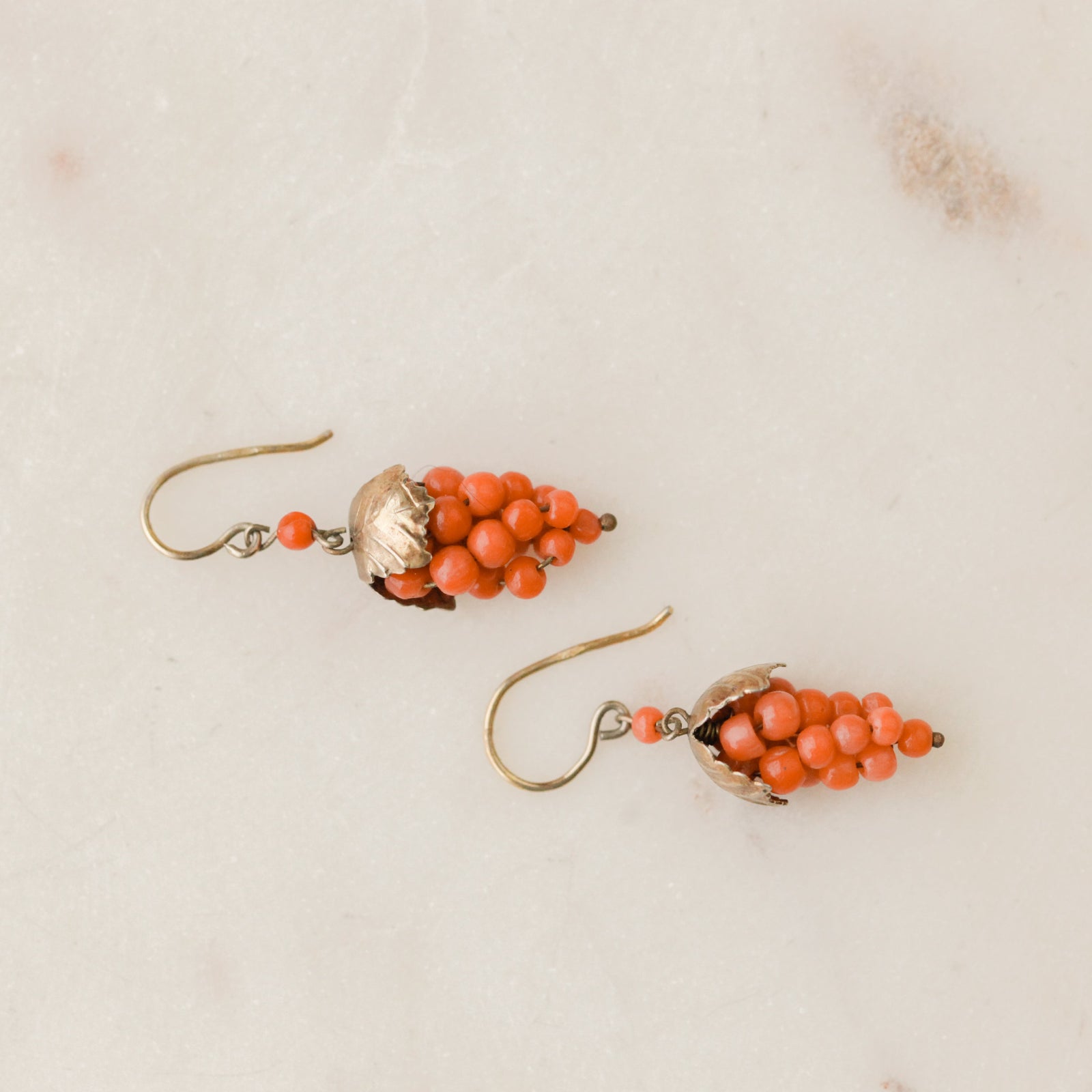 Top Red Sea Grape Gold Rectangle Earrings