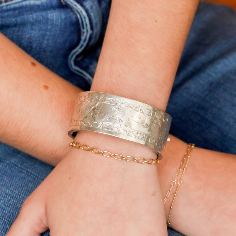 Flora and Fauna Silver Bangle