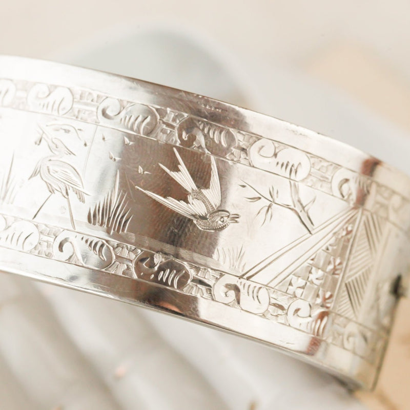 Flora and Fauna Silver Bangle